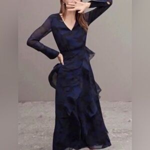 BANANA REPUBLIC Deep Blue Camouflage print dress, Size 14